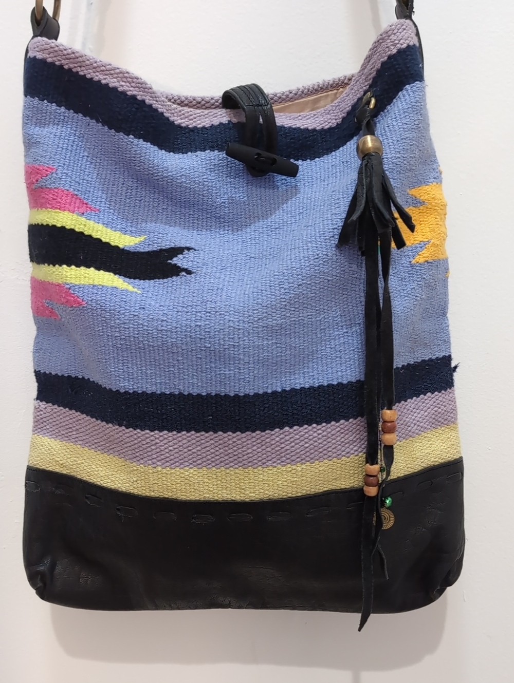 Anthropologie Raj Woven in Light Blue with Black Trim Hobo Bag